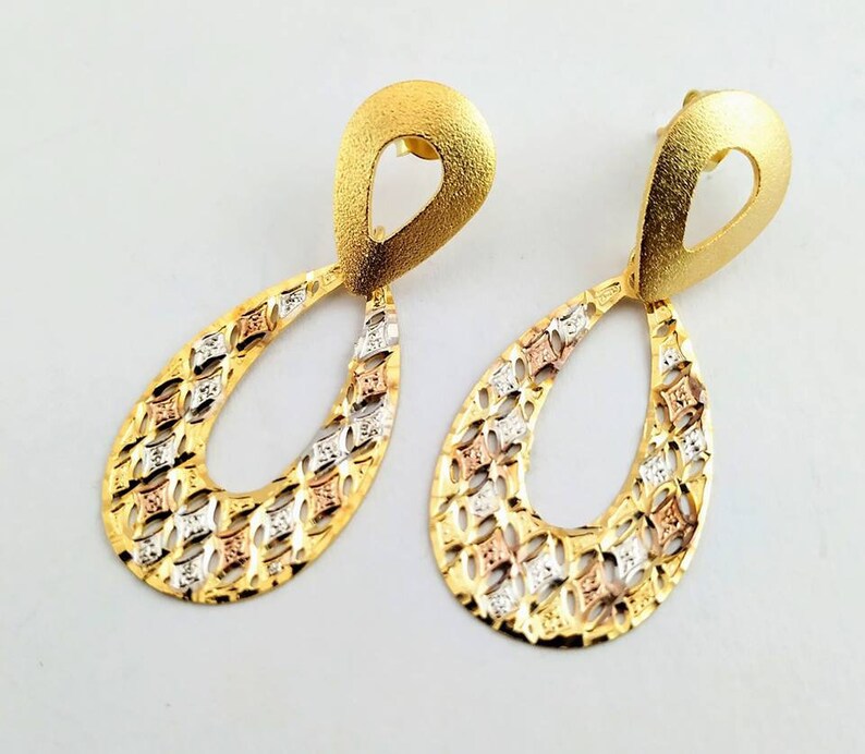 Gold Earring Brushed Earring Dangle and Drop Earring image 0