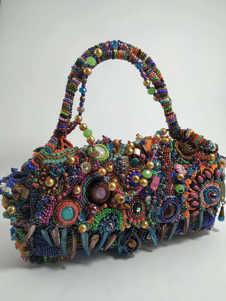 Clutch Bead Embroidery Bag Handmade Clutch Bag Unique image 1