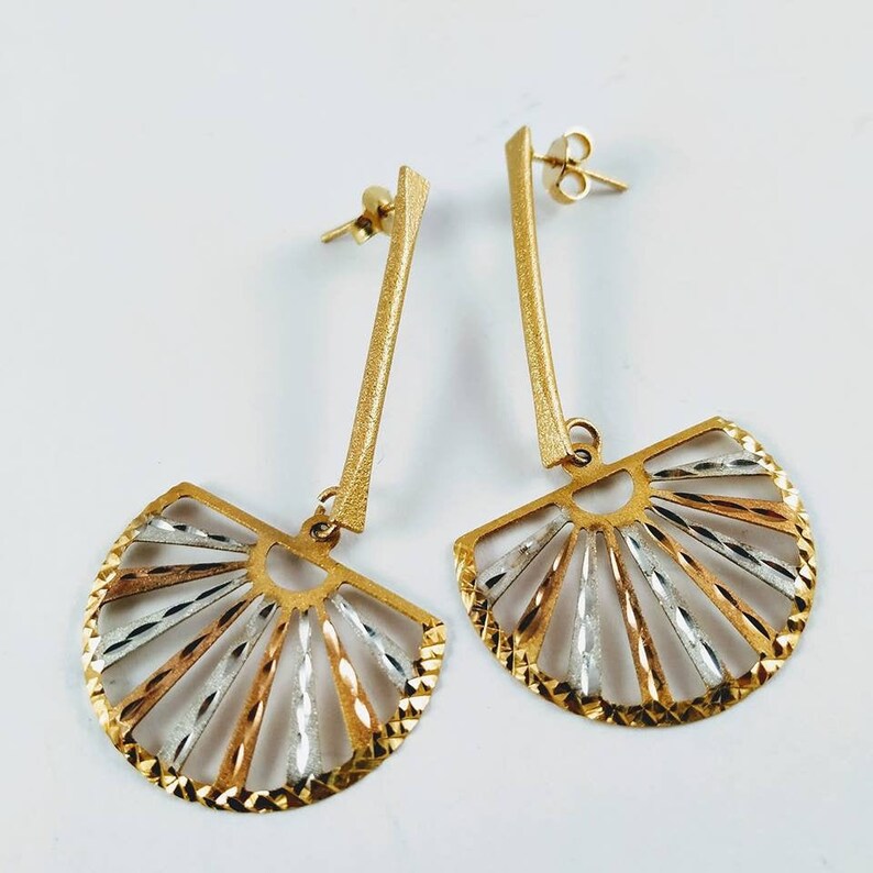 Gold Earring Brushed Earring Dangle and Drop Earring image 0