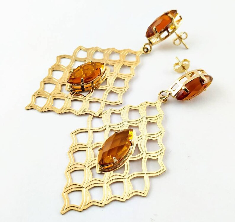 Gold Earring Dangle and Drop Earring Jewelry Handmade image 0