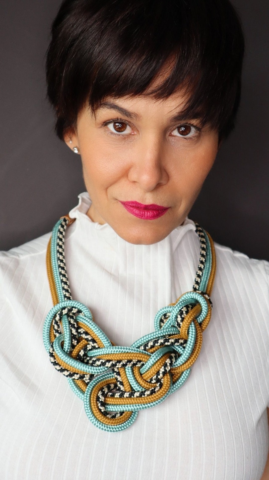 Colorful Knot Rope Necklace Bohemian Knotted Statement Etsy