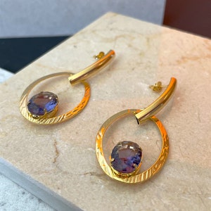 Gold Oval Dangle Earrings, Blue Crystal Zirconia Drop Earrings, Minimalist 18k Gold Dainty Earrings, Statement Earrings, Wedding Jewelry image 5