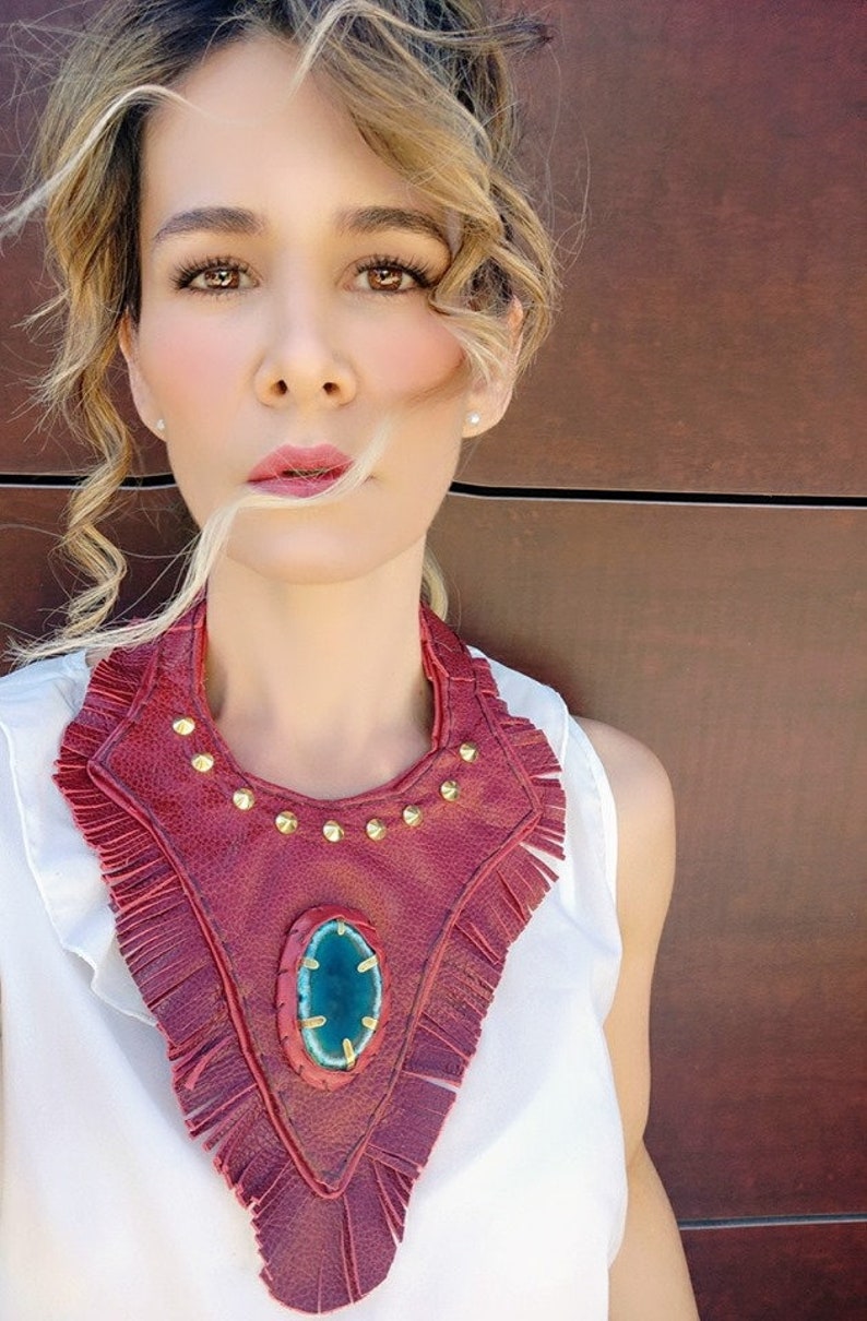 Necklace Red Leather Necklace Boho Necklace Handmade image 9