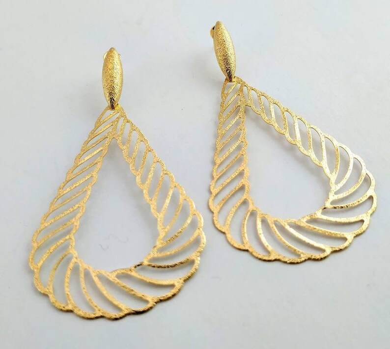 Gold Earring Brushed Earring Dangle and Drop Earring image 0