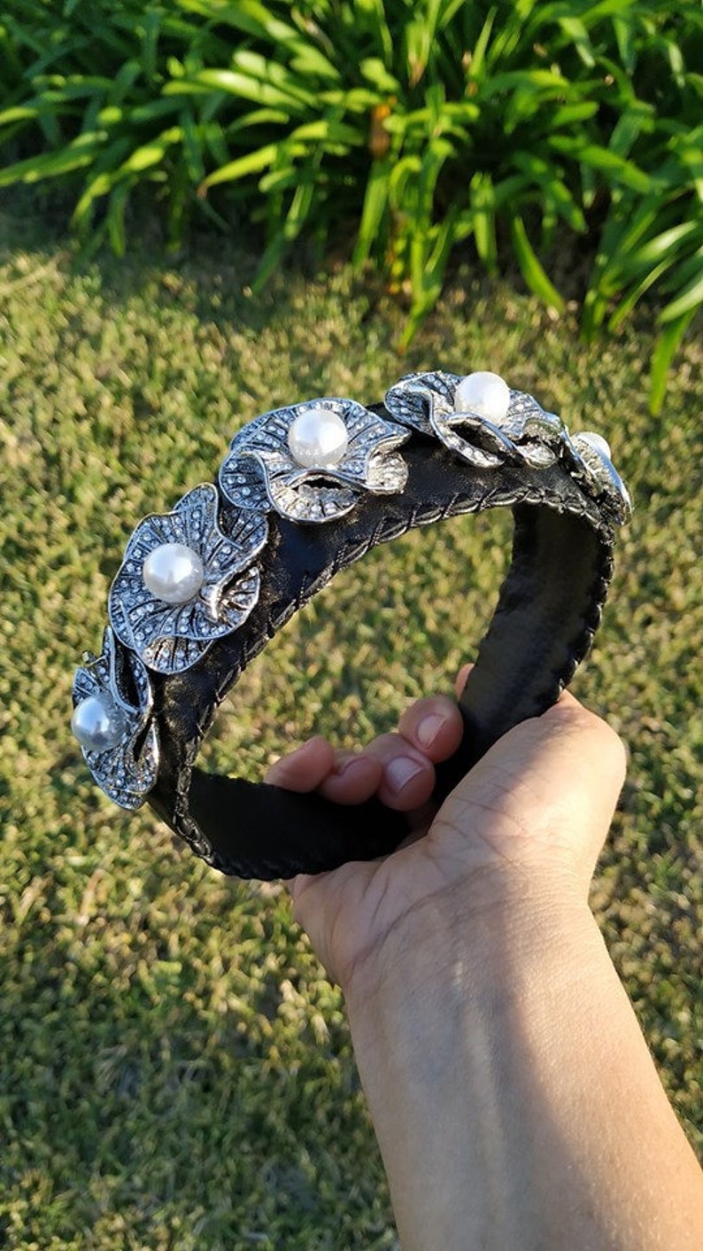 Tiara Tiara Wedding Black Tiara Tiara Bride Flowers Tiara image 0