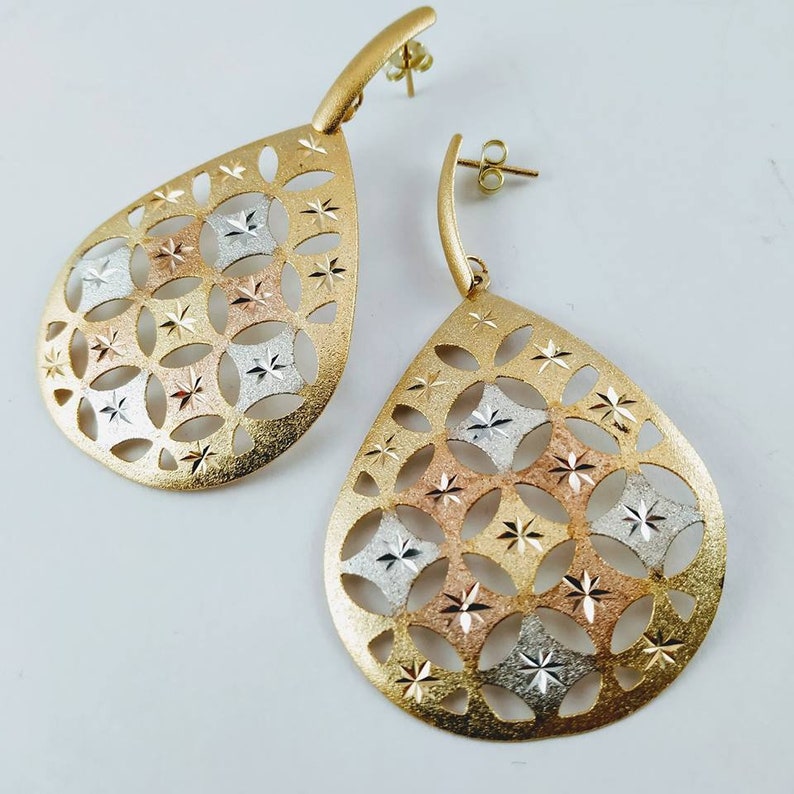 Gold Earring Brushed Earring Dangle and Drop Earring image 0
