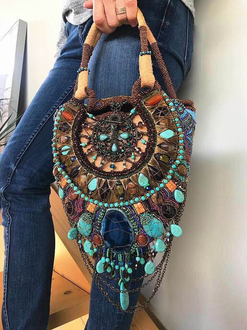 Clutch Bead Embroidery Bag Handmade Clutch Bag Unique image 2
