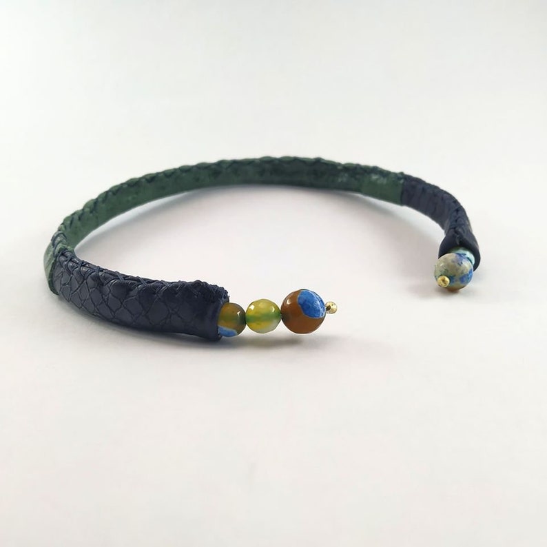 Brand New Choker Blue Green Leather Agates Choker Choker image 0