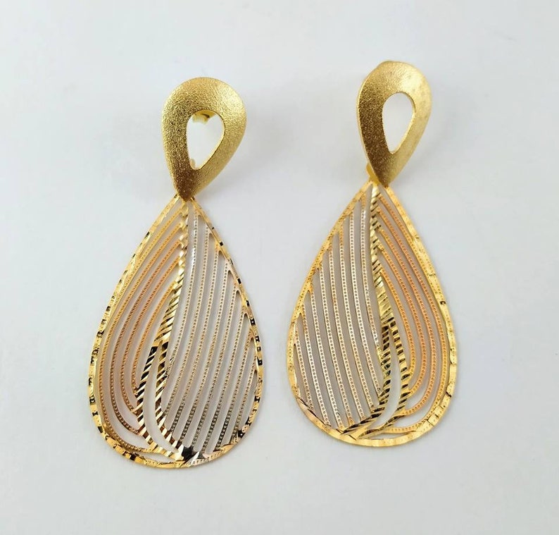 Gold Earring Brushed Earring Dangle and Drop Earring image 1