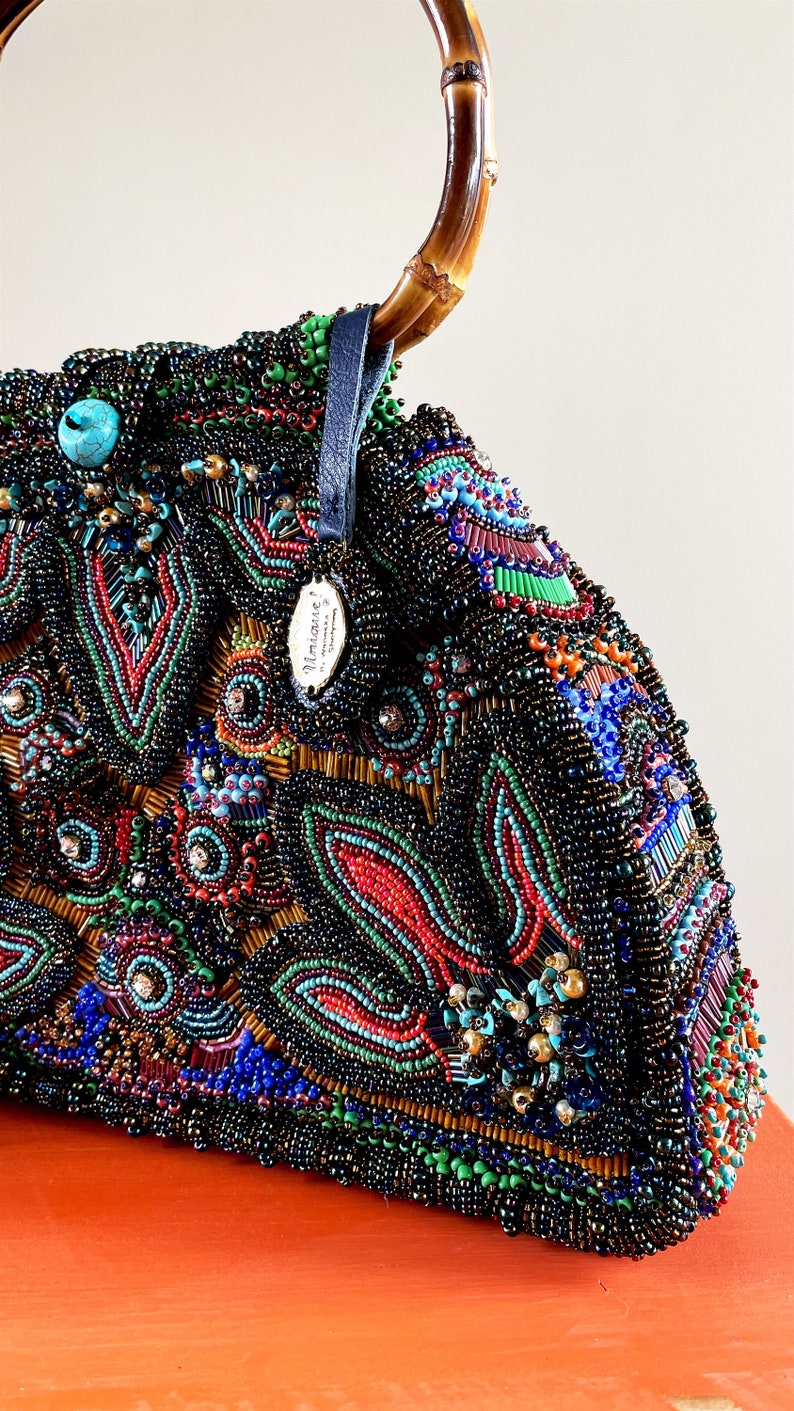 Unique Hand Embroidered Boho Bag, Luxury Handbag for Women, Beaded Embroidered Purse Bag, Large Beaded Handbag, Fashionable Colorful Bag image 7