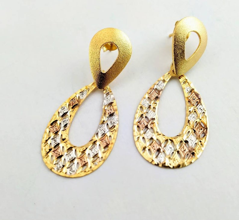 Gold Earring Brushed Earring Dangle and Drop Earring image 1