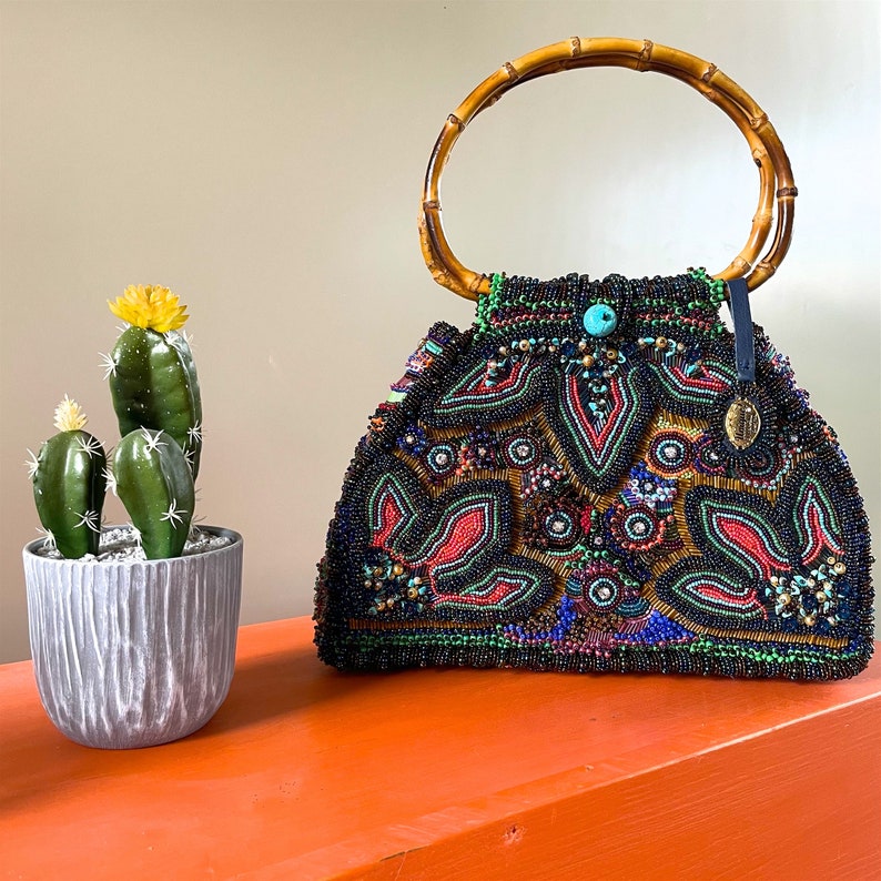 Unique Hand Embroidered Boho Bag, Luxury Handbag for Women, Beaded Embroidered Purse Bag, Large Beaded Handbag, Fashionable Colorful Bag image 2