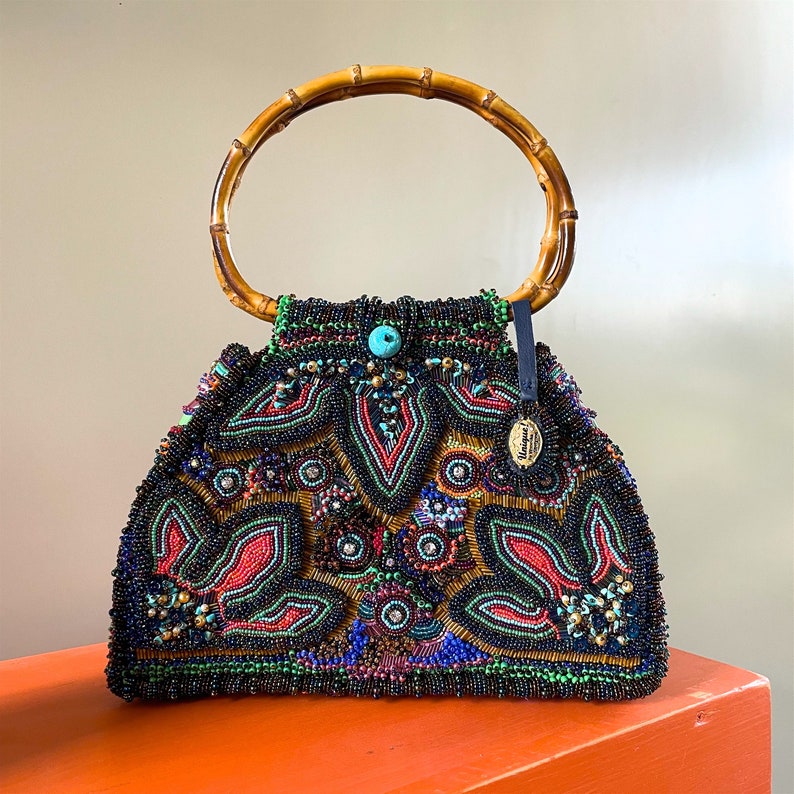 Unique Hand Embroidered Boho Bag, Luxury Handbag for Women, Beaded Embroidered Purse Bag, Large Beaded Handbag, Fashionable Colorful Bag image 1