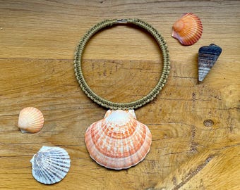 Chunky Seashell Necklace | Handmade Boho Macrame Pendant | Summer Beach Jewelry for Women