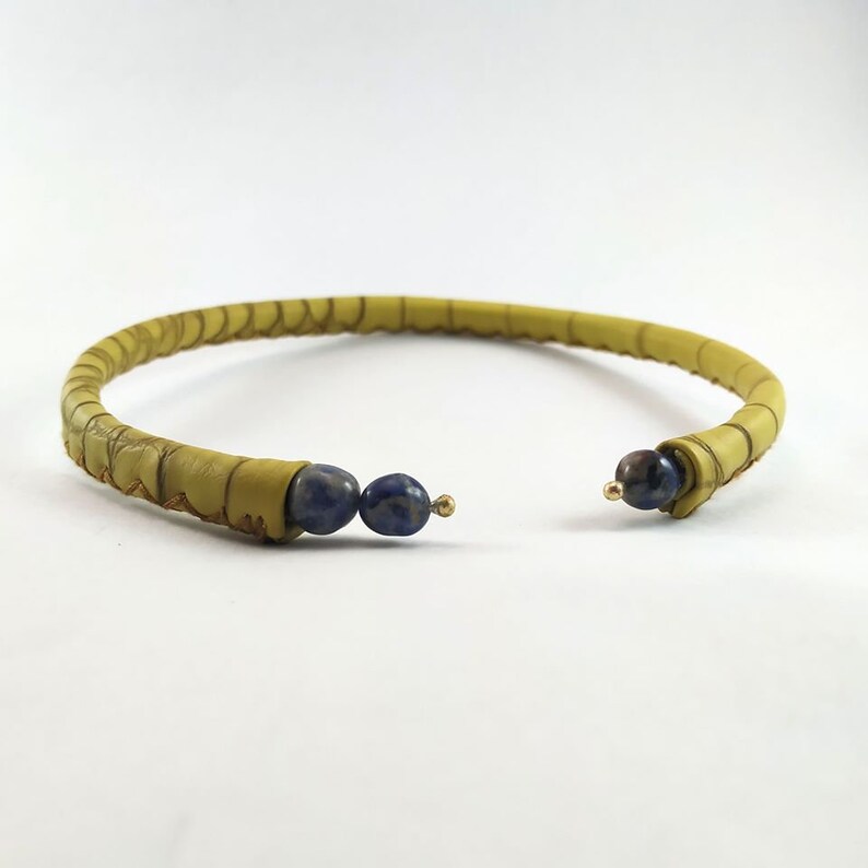 Brand New Yellow Leather Lapis Lazuli Stones Choker Choker image 1