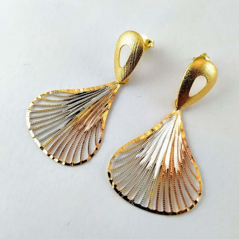 Gold Earring Brushed Earring Dangle and Drop Earring image 1