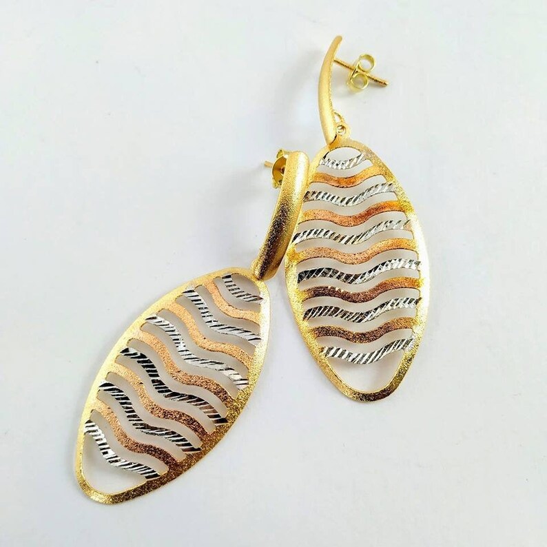 Gold Earring Brushed Earring Dangle and Drop Earring image 0