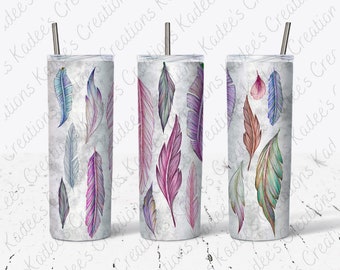 Straight 20oz Tumbler Digital Download, Multi Colored Feathers