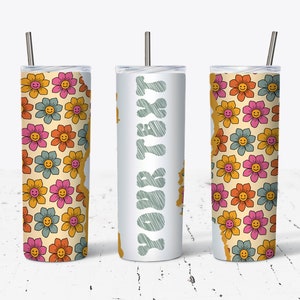 Straight 20oz Tumbler Digital Download, Retro, Flowers, Add Your Own Text