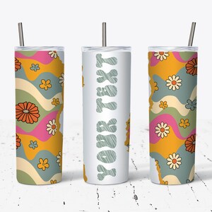 Straight 20oz Tumbler Digital Download, Retro, Flowers, Add Your Own Text