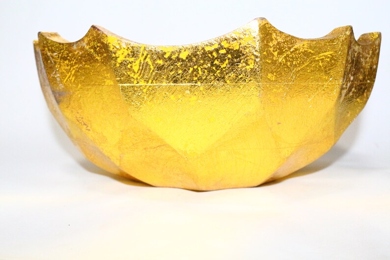 Golden Foil Finish Wooden Big Size Designer Bowl For Dinning Table /& Salad Serving