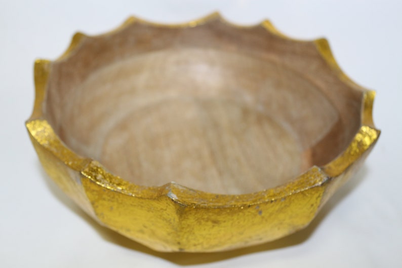 Golden Foil Finish Wooden Big Size Designer Bowl For Dinning Table /& Salad Serving