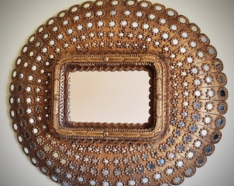 Hand geschnitzte oval Pfau Stil große Größe antike Finish Holz Wand dekorative Spiegelrahmen mit Linien