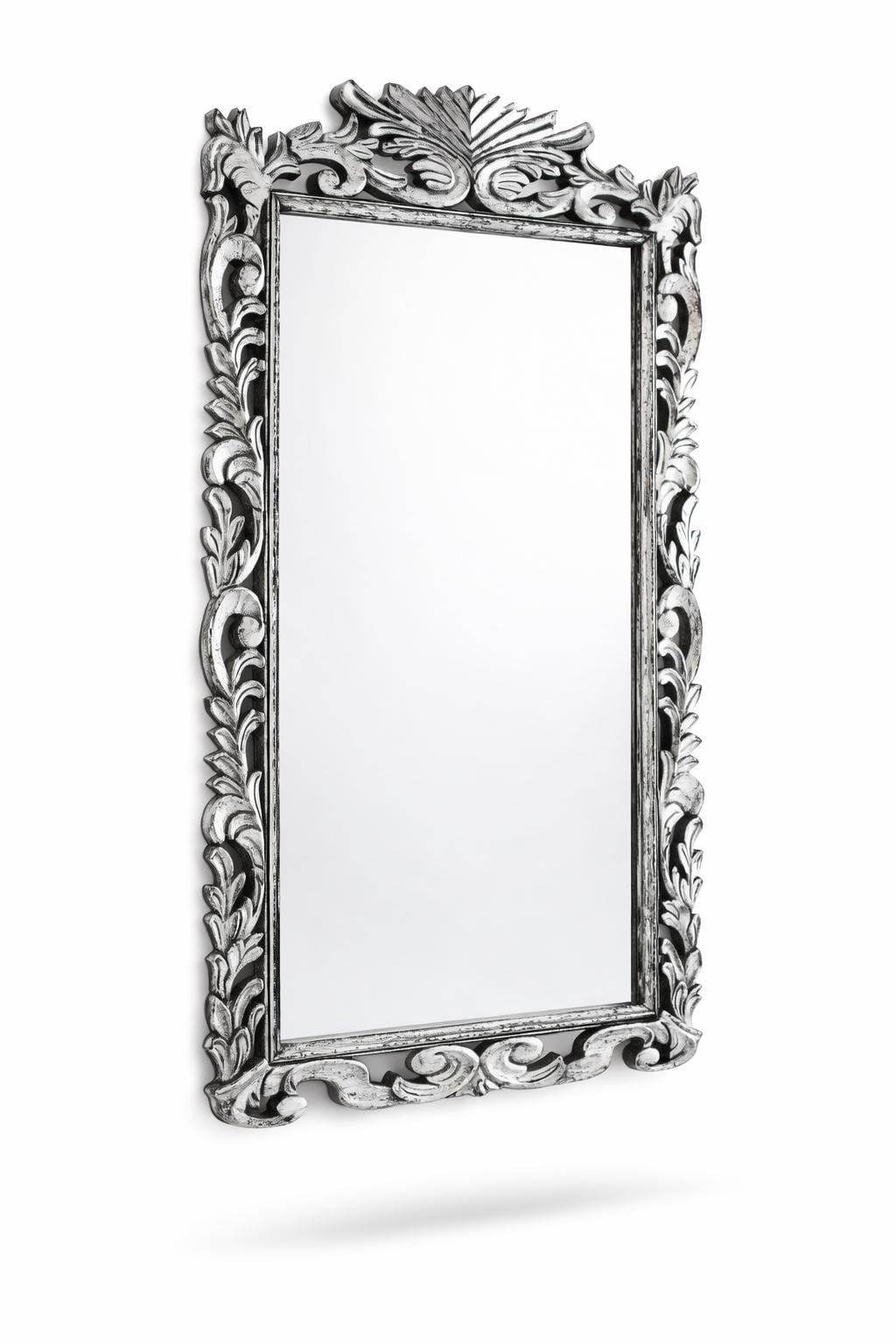 Large Wooden Hand Carved Wall Mirror, Silver Foil Finish - Etsy