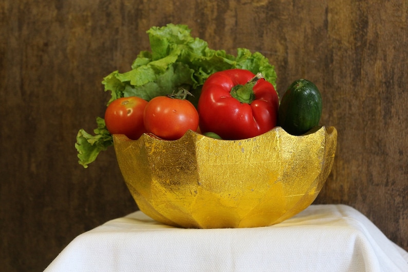 Golden Foil Finish Wooden Big Size Designer Bowl For Dinning Table /& Salad Serving