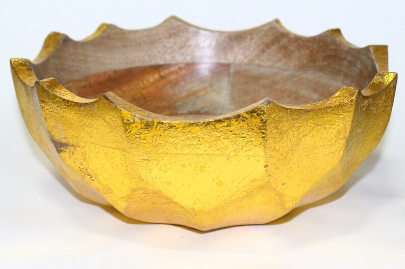 Golden Foil Finish Wooden Big Size Designer Bowl For Dinning Table /& Salad Serving