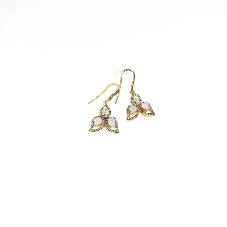 Gift For Wife Beautiful Victorian Handmade Earrings Women Jewelry 925 Sterling silver jewelry Elegant Gold Plated Polki Dangle Drop