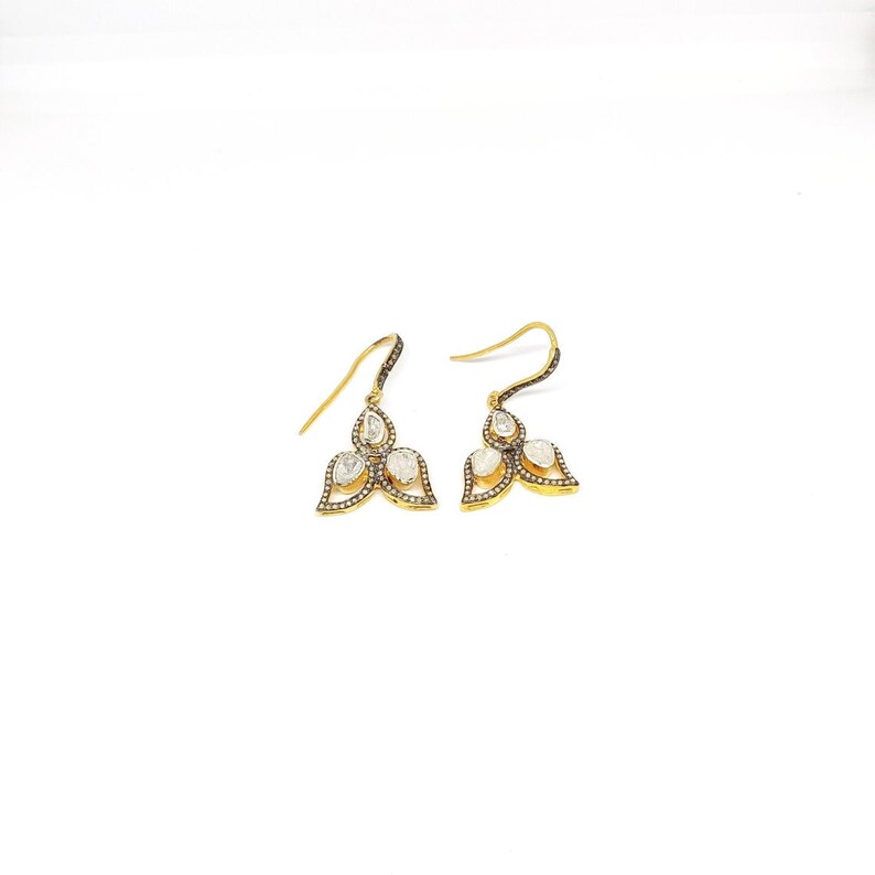 Gift For Wife Beautiful Victorian Handmade Earrings Women Jewelry 925 Sterling silver jewelry Elegant Gold Plated Polki Dangle Drop