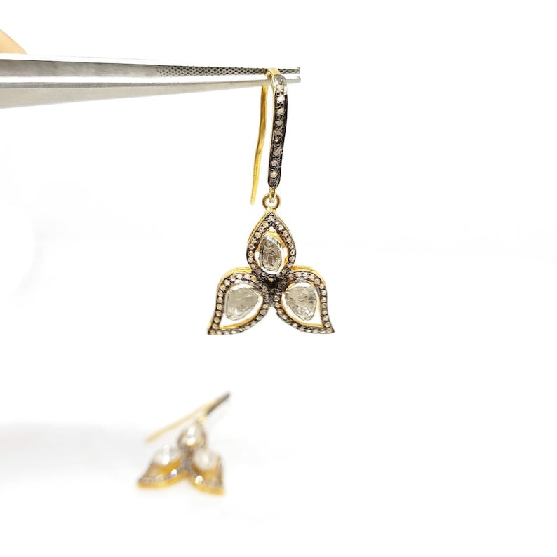 Gift For Wife Beautiful Victorian Handmade Earrings Women Jewelry 925 Sterling silver jewelry Elegant Gold Plated Polki Dangle Drop