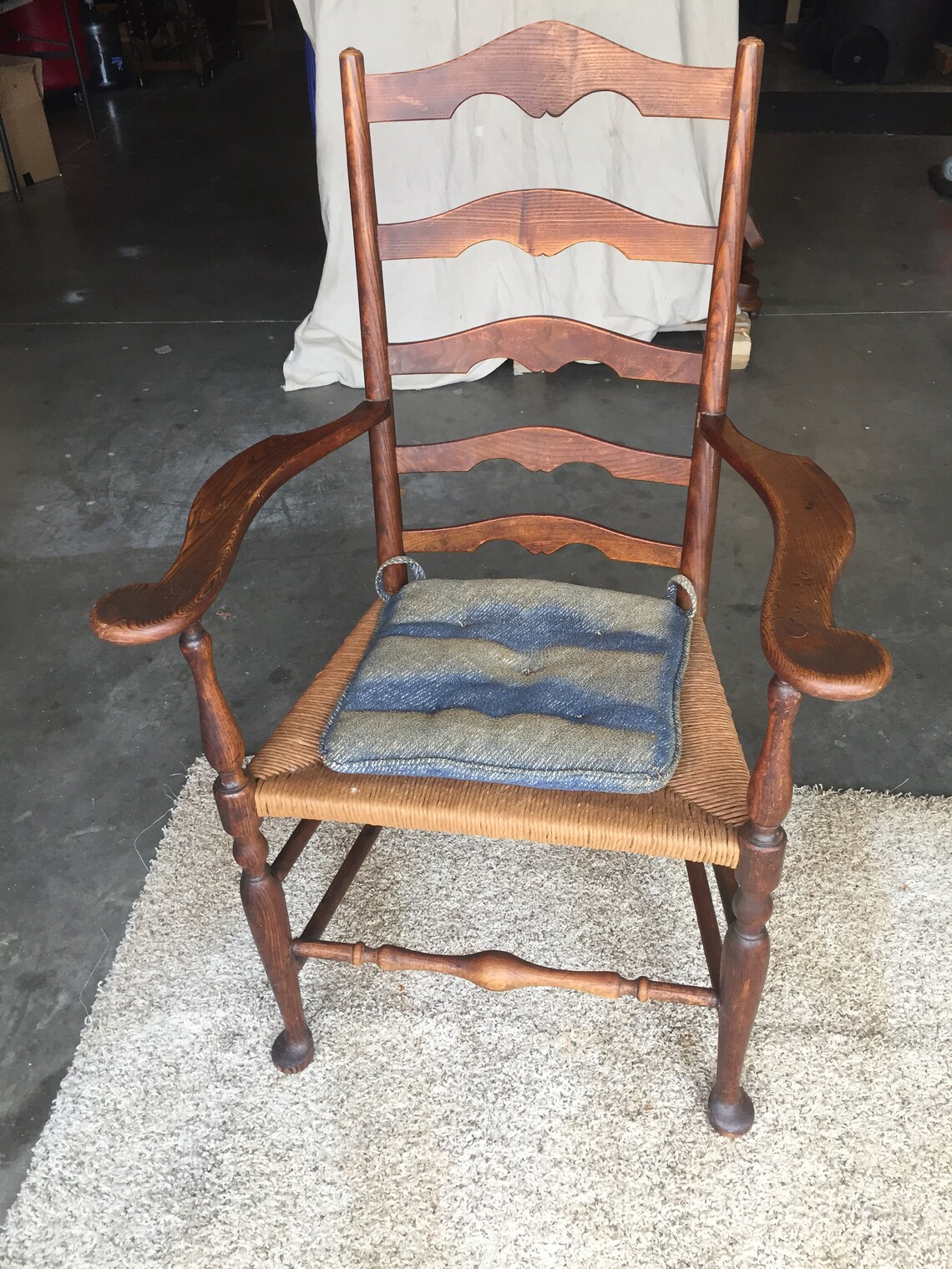 Antique Ladderback Chair C1885 With Rush Seat and Wide Arm Etsy