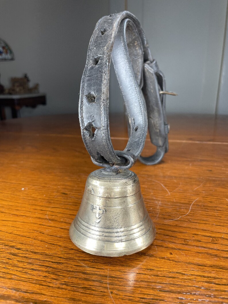 Swiss Cow Bell With Vintage Leather Neck Strap Etsy