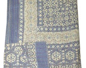 Hand Block Print Kantha Quilt Blanket Handmade Throw Ralli Gudri, Traditional Ajrak Bedspread Queen Size Kantha Bedding Double Bed Cover