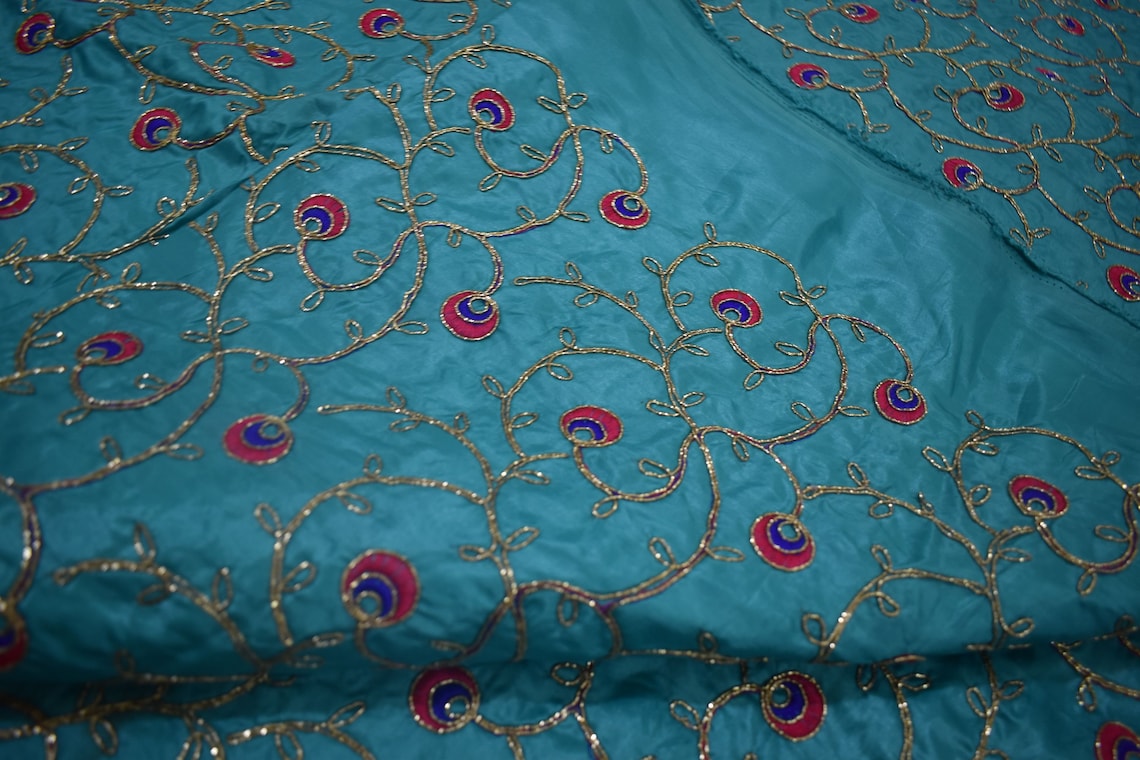 Indian fabric india silk embroidered fabric floral art Etsy