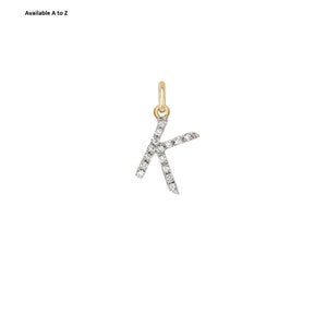 Dije con inicial K de diamante pavé, dije con letra en oro amarillo de 14 k, colgante personalizado con inicial de diamante, colgante personalizado con nombre de palabra para mujer, PN-4575