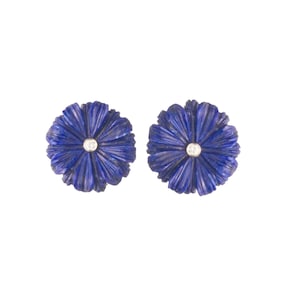 Gemstone Lapis Stud Earrings, 14k Yellow Gold Flower Earrings, Gold Gemstone Floral Stud Earrings, 14k Gold Earrings Gift for Women, EA-9514