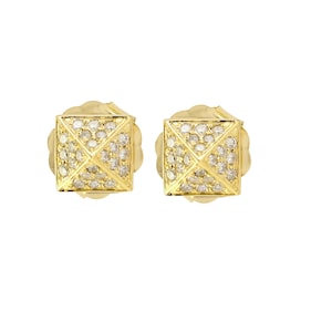 Real Diamond Spike Stud Earrings, Pave Diamond Pyramid Earrings, Diamond Pyramid Mini Earrings, 14k Yellow Gold Diamond Tiny Studs, EA-8391