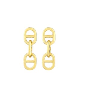Plain Solid Gold Earrings, 14k Yellow Gold Earrings, Plain Gold Link Chain Earrings, Gold Link Earrings, Solid Gold Chain Earrings, EA-9504