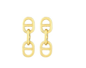 Pendientes de cadena de eslabones de oro amarillo de 14k, oro macizo