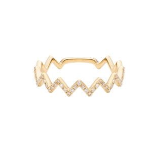 Cubic Zirconia Pave Zig Zag Ring, Pave Set American Diamond Highs and Lows Wave Ring, CZ Zig Zag Ring, Silver Zig Zag Eternity Band, RN-2610
