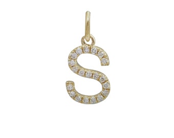 Pave Diamond Charm, Diamond Initial Charm, Diamond Alphabet Pendant, 14k Yellow Gold Letter Pendant, Gold Name Pendant Gift Women, PN-4978