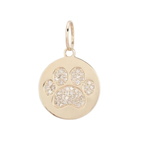 Natural Diamond Paw Pendant, Gold Animal Paw Print Charm, Diamond Pave Charm, 14k Yellow Gold Dog Paw Charm, 14k Gold Pet Paw Charm, PN-8364