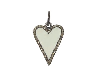 Diamond Enamel Heart Pendant, 925 Sterling Silver