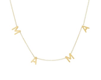 Collar MAMA de oro amarillo de 14k, cadena de oro, 18 pulgadas.
