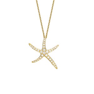 Pave Diamond Starfish Charm Pendant, 14k Solid Gold Starfish Pendant, 14k Gold Pendant Gift for Women, Solid Gold Diamond Necklace, PN-9413