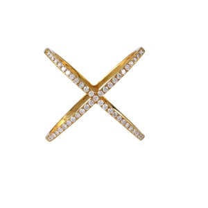 Criss Cross Pave Diamond Ring, Pave Diamond Cross Ring, 14k Yellow Gold Ring, Natural Diamond Pave Ring Women, Diamond Cross Ring, RN-9121