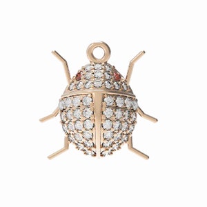 Pave Diamond  Lady Bug Charm Pendant, Diamond Beetle Pendant, 14k Solid Yellow Gold Insect Honey Bee Charm, Gold Picard Charm Women, PN-4796